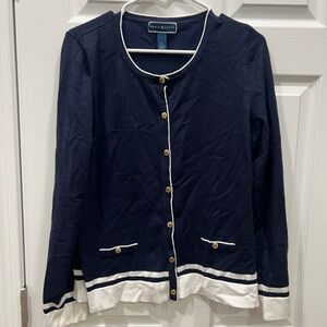 Karen Scott Cardigan button down long sleeve size XL blue gold buttons